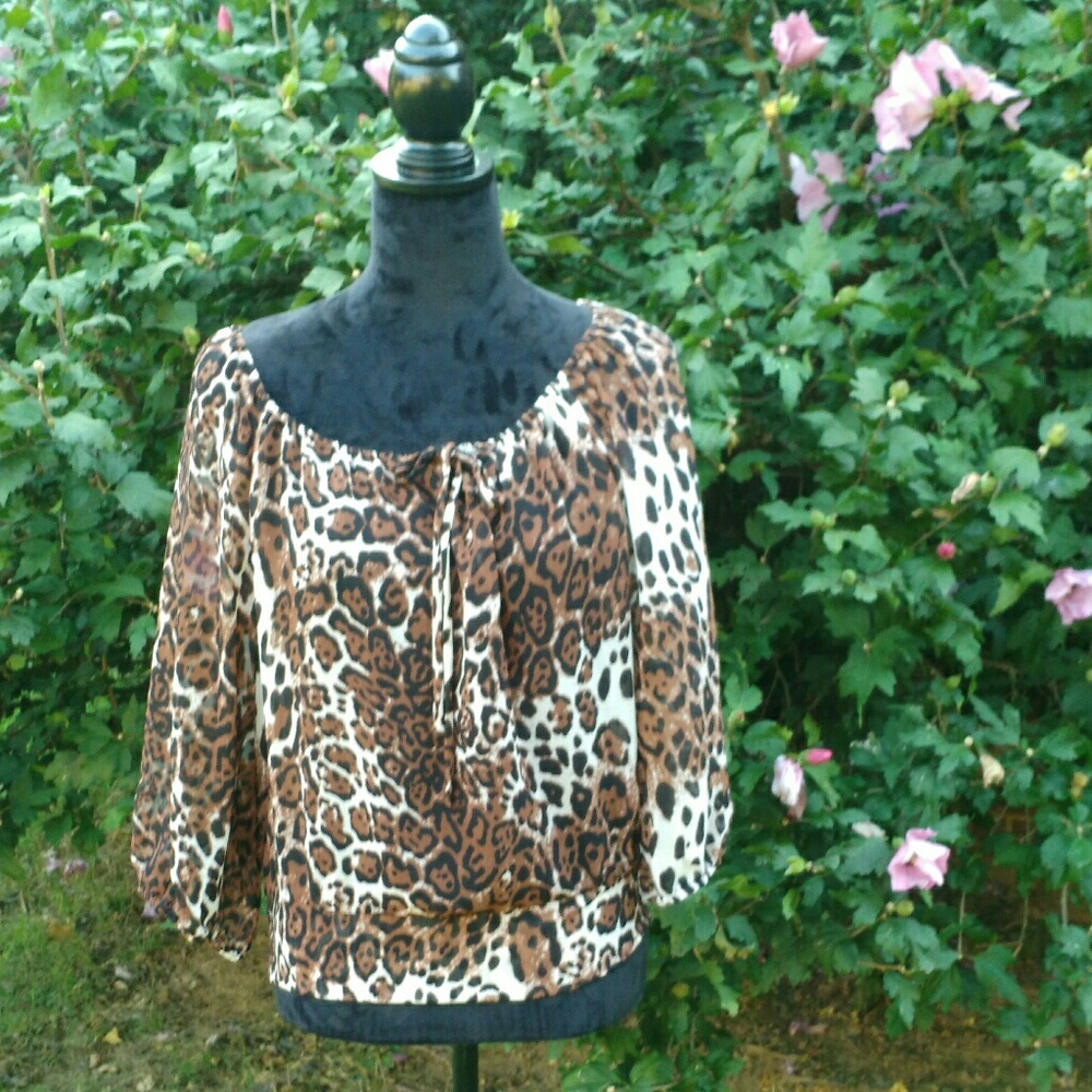 HeartSoul Leopard Print Sheer Top Blouse